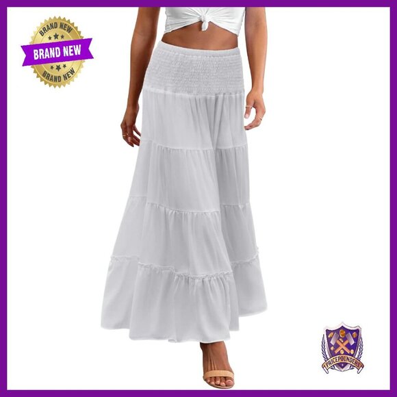 Dresses & Skirts - Long Maxi Skirt Tiered Elastic High Waist Boho A-Line Midi Dress